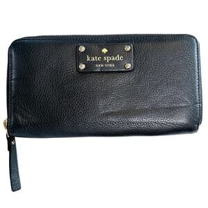 Kate Spade Berkshire Road Neda Long Zip Leather Wallet Black Gold Nude WLRU1885